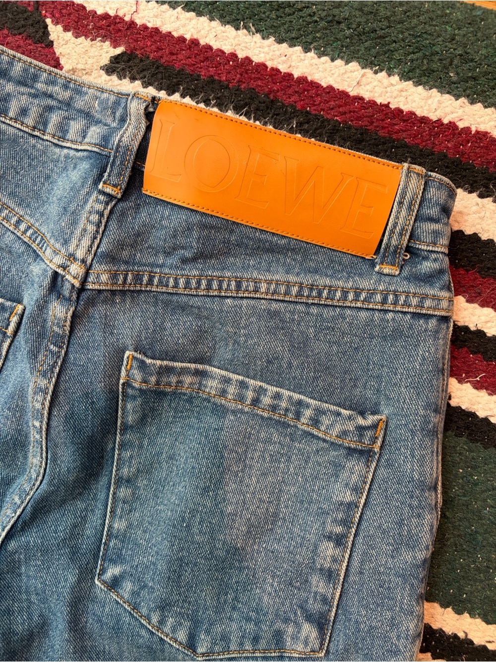 Never worn! Loewe Blue Denim Straight-Leg Jeans with White Embroidered Anagram - Picture 6 of 6